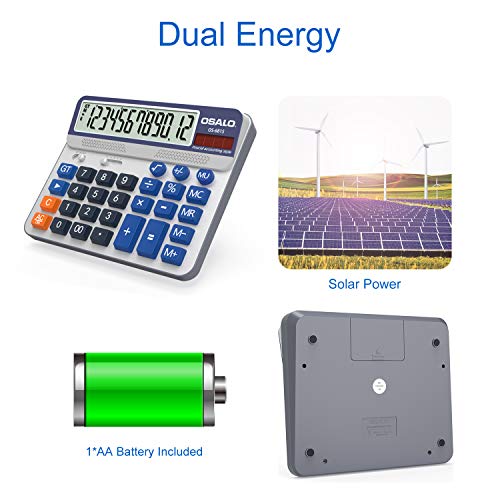 Desktop Calculator Extra Large 5-Inch LCD Display 12-Digit Big Number Accounting Calculator with Giant Response Button, Battery & Solar Powered, Perfect for Office Business Home Daily Use(OS-6815) | Calculators Desktop, Adding Machine for Office Accountin