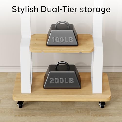 Mobile TV Stand on Wheels for 32-75 Inch TVs | With Top Projector tray& 2-Tier Storage Height Adjustable Heavy-Duty Holds up to 180lbs,Max VESA 600 * 400mm - color: White