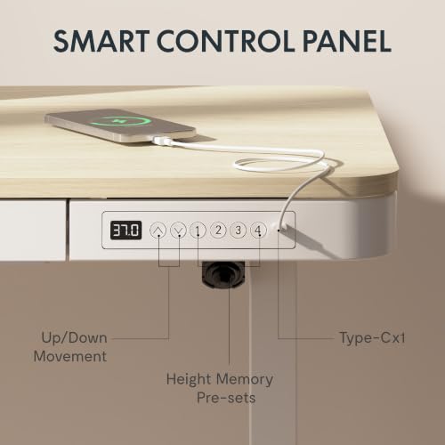FLEXISPOT Comhar 48" Electric Standing Desk with Storage, Built-in Drawer & USB Charging Ports, Height Adjustable Sit Stand Computer Desk, Quick Assembly, Child Lock, Light Maple Finish/White Legs - size: 48"White Wood Grain