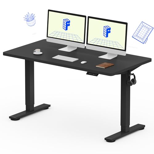 FLEXISPOT EN1 One-Piece Standing Desk, Electric Adjustable with 4 Memory Presets, 176 LBS Capacity, Stable & Quiet, Seamless Desktop for Home Office & Dual Monitors, 55"x28" Black - color: Black, size: 55x28"