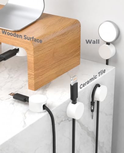 Magnetic Cable Clips White, Cord Organizer Magnet Silicone Cord Management Charging Cable Holder for Metal Desk, File Cabinet, Home and Office, with Extra Adhesive Plates (5 Piece, Large Size) | Fits Larger Cables Up To 0.3" Thick: PC, Computer, Ethernet