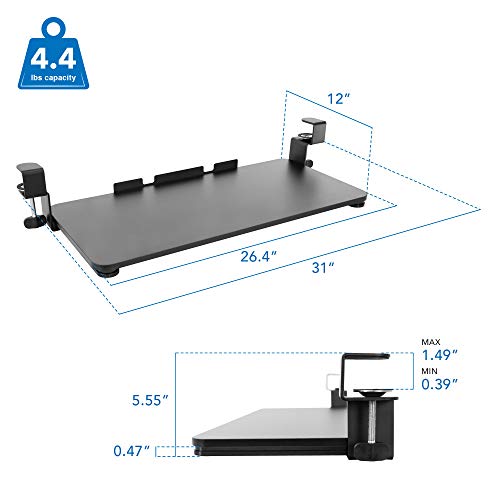 Mount-It! Clamp-On Under Desk Keyboard Tray, No-Drill, Fits Desks to 1.5 in