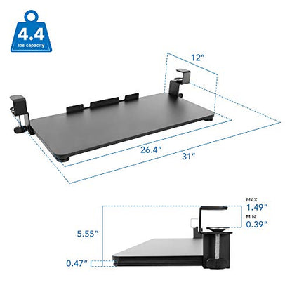Mount-It! Clamp-On Under Desk Keyboard Tray, No-Drill, Fits Desks to 1.5 in