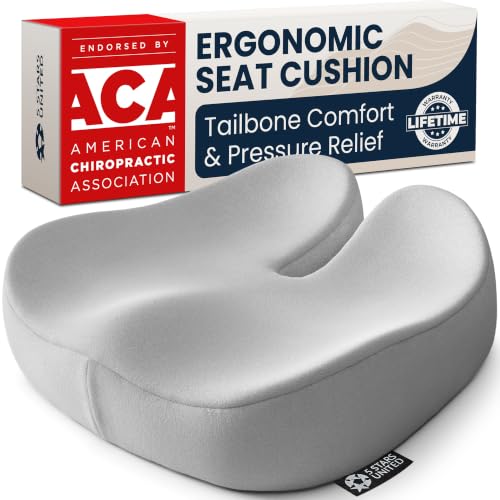 5 STARS UNITED Seat Cushion - Memory Foam Chair Pad for Tailbone Pain Relief - Ergonomic Support for Coccyx, Sciatica & Butt - Office, Desk & Gaming Chair, Car Seat, Wheelchair, Light Gray Suede - color: Soft Gray, size: XX-Large