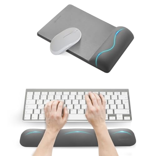 univo colors Mini Size Mouse Pad with Wrist Rest & M-Size Keyboard Wrist Rest Set,Premium PU Material,Low-Rebound Cushion,Ergonomic Design,Smooth Mouse Control with Hard Plate,Reduces Fatigue,Gray - color: M-size Set_gray, style: Mini Size Mouse Pad & M-S