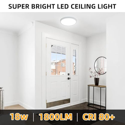 Hlite 9 Inch LED Flush Mount Ceiling Light,1800LM,6 Pack,3CCT | 18W 3000K/4000K/5000K Selectable,Super Slim,Low Profile Round Ceiling Light Fixtures for Kitchen,Bedroom,Hallway,White - color: White, size: 9 inch-6