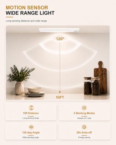 4-Pack 10 Inch Wireless Under Cabinet Lighting, 6500K Motion Sensor Light - color: White | Daylight