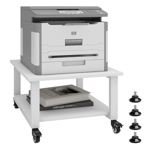 Natwind 2 Tier Laser Printer Stand,20''x20'' Under Desk Printer Cart, White | Large Printer Table Copier Stand with Wheels, Stand for Heavy Printers,Thickened Steel Tube,Supports 200lbs,for Home Office - color: White