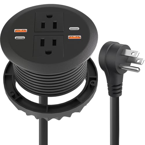 3-inch Desktop Power Grommet,Dual PD20W USB-C,4-USB,6.4ft,Black | Fast Charging,Easy Install,Fits 3-1/8-in Hole,Flush Mount Desk Outlet,Desk Organizer,Home Office Essentials,ETL Listed - color: Black, size: 1-pcs,6.4 ft cord