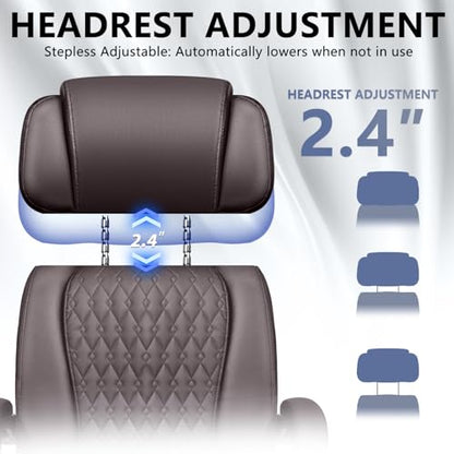 Office Desk Chair with Foot-Rest 400lbs, Heavy Duty Executive Office Chair, Comfy High Back Ergonomic PU Leather Reclining Desk Chair with Lumbar Support, Brown - color: Brown