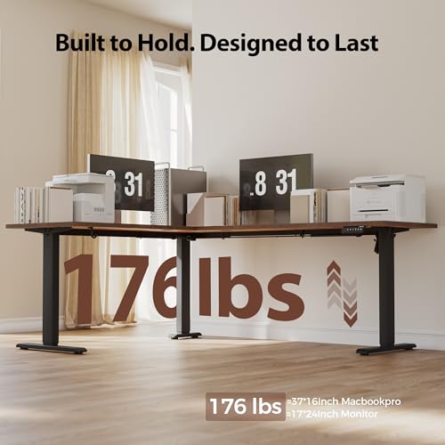 Agilestic L Shaped Standing Desk Adjustable Height, 75 Inch, Rustic Brown - color: Rustic Brown, size: 75 x 61 Inch