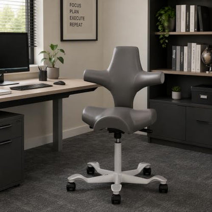 HAG Capisco Sit to Stand Chair-Silver Frame-Upholstered Gray Ash Vinyl - color: Gray Ash