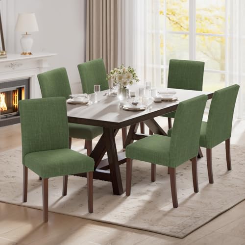 MALOL Upholstered Dining Chairs Set of 6, Modern Fabric Dining Room Chair, Wooden Dining Chair, Kitchen Side Chairs, Farmhouse Dinner Chair with High Back for Kitchen, Green - color: Green, size: Set of 6