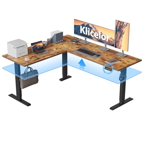 Klicelor L Shaped Standing Desk 63 x 55 Inch, Electric Height Adjustable Corner Desk for Home Office Workstation, Ergonomic Sit Stand Computer Table with Memory Controller, Rustic Brown - color: Rustic Brown, size: 63 x 55 Inch