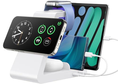 Charging Station for iPhone,5 in 1 Wireless Charger Stand Dock for Apple: Mag-Safe Charging Station for Multiple Devices Apple iPhone 17 16 15 14 13 12 Pro Max Plus Apple Watch iWatch Magnetic(White) - color: White
