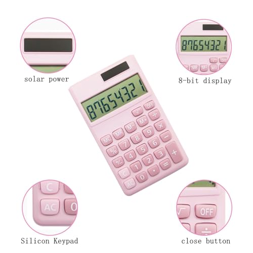 Basic Standard Calculators Small Digital Desktop Calculator with 8-Digit LCD Display, Battery Solar Power Smart Calculator Children's School Adult Office Family Standard Functions (8 Bit Pink) - color: 8 Bit Pink