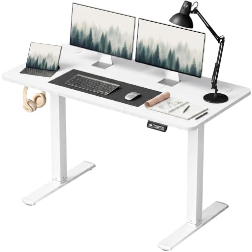 Furmax 48 Inches Electric Height Adjustable Standing Desk Home Office Desk - color: White, size: 48 Inch