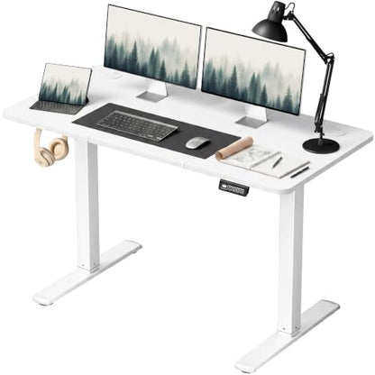 Furmax 48 Inches Electric Height Adjustable Standing Desk Home Office Desk - color: White, size: 48 Inch