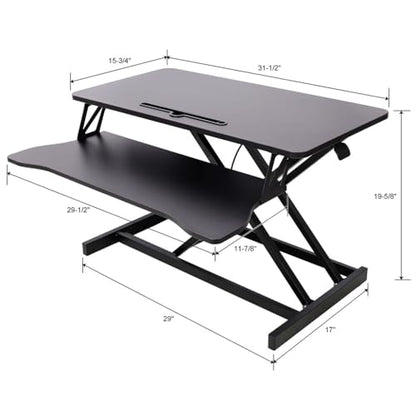 Standing Desk Converter 31.5", Height Adjustable Sit Stand Desk Riser with Keyboard Tray, Gas Spring Stand Up Workstation for Dual Monitors, Laptop & Home Office, Black/White,Black - color: Black