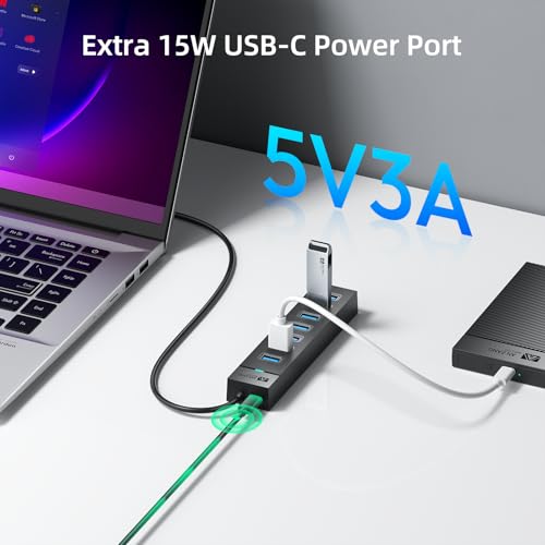 SAN Zang 7-Port USB 3.0 Hub: High-Speed 5Gbps USB Splitter & Extender with 3.3ft Cable, Multi-Port Data Hub for Laptop, PC, Mac, HDD, Flash Drive (Plug & Play, Wide Compatible) - size: 3.3FT