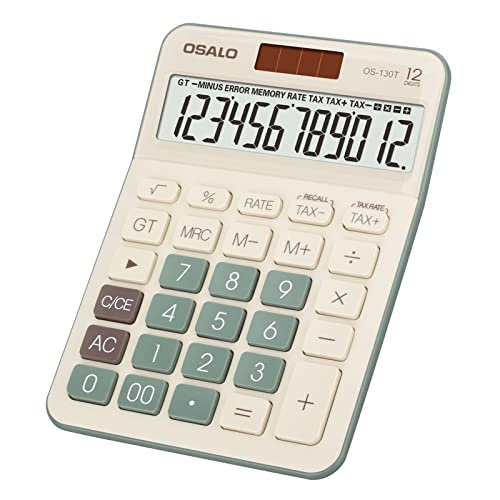 Desktop Calculator Large LCD Display 12 Digit Number Big Button Tax Financial Accounting Calculator, Battery and Solar Powered, for Desk Office Home Business Use(OS-130T Green) - color: 130T-Green, size: Large