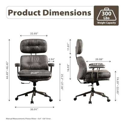 HOOOWOOO Ergonomic Mid Century Modern Office Chair, Comfy Executive Chair with Extra Wide Tufted Cloudy Seat, Lumbar Support, High Reclining Back, Suede Leather Grey - color: Charcoal Gray-cloudy Seat, size: High Back