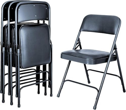 OEF Furnishings OEF1204 Vinyl Cushioned Folding Chairs with Steel Frame, Blue, 4-Pack - color: Blue
