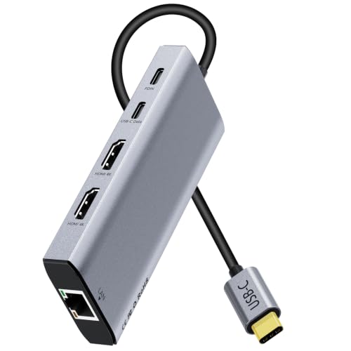 USB C Laptop Docking Station Dual HDMI Monitor 10in1 Dongle Type-C Hub Dock - color: 10 in 1 Grey