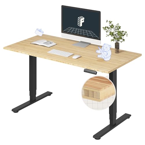 FlexiSpot E6 Bamboo 3-Stage Dual Motor Electric Standing Desk 55 x 28 Sit Stand Up Desk, Holds 220 lbs, Adjustable Height w/ Memory Presets, Solid Bamboo Desktop & Black Frame, Ships in 2 Boxes - color: Black Frame+top, size: 55"x28" Bamboo Whole-piece