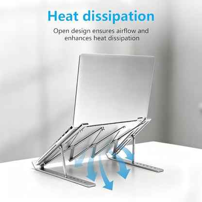 Laptop Stand for Desk, Adjustable Laptop Riser, Silver | Foldable Laptop Stands Travel for 10-17” Laptops, MacBook, Notebook - color: Silver
