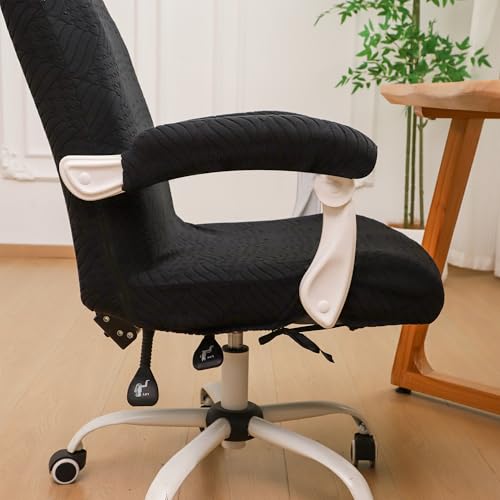 FORCHEER Large Office Chair Cover with Armrest Cover Black Jacquard Patterned Stretch Computer Chair Covers with Long Arm Rest Slipcovers Washable - color: Jacquard L-black, size: Large+Chair-Arm Cover
