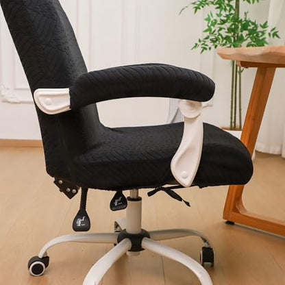 FORCHEER Large Office Chair Cover with Armrest Cover Black Jacquard Patterned Stretch Computer Chair Covers with Long Arm Rest Slipcovers Washable - color: Jacquard L-black, size: Large+Chair-Arm Cover