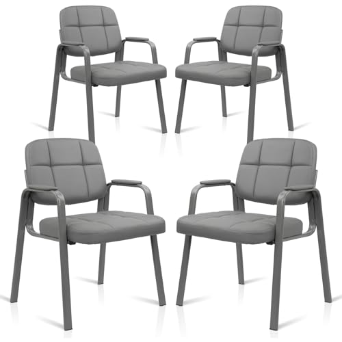 CLATINA Leather Guest Chairs Set of 4, Desk Chair No Wheels, Office Reception with Padded Arms for Office Conference Waiting Room, Grey - color: Grey, size: 4pack
