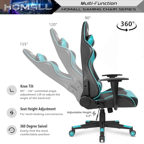 Homall Gaming Chair, Office Chair High Back Computer Chair Leather Desk Chair Racing Executive Ergonomic Adjustable Swivel Task Chair with Headrest and Lumbar Support(Cyan) - color: Cyan