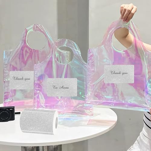 3x2 Inch Holographic Thermal Labels, Shiny Silver Thermal Sticker Labels, Rainbow Glitter Stickers for Price, Barcode, Mailing, Name, DIY Custom Logo Design, 200 pcs/1 Roll - color: Holographic Shiny Silver, size: 2*3 inch