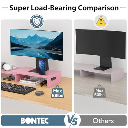 BONTEC Dual Monitor Stand Riser, Adjustable Length & Swivel Angle, Pink - color: Pink, size: 42.5 in