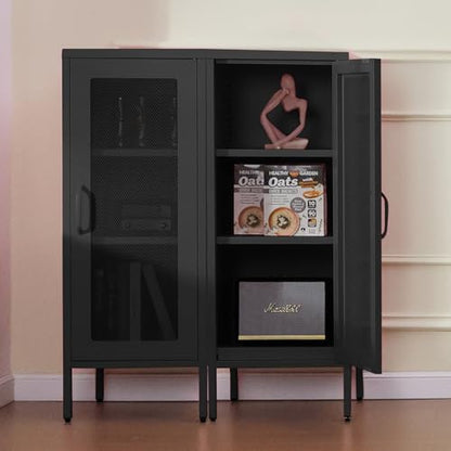 Slim Metal Storage Cabinet with Mesh Doors - 42'' Tall Narrow Organizer Tower, Compact Freestanding Cabinet, Versatile Utility Storage for Home, Office, Kitchen, Living Room, Durable and Modern Design | 42" Tall Narrow Cabinet, Adjustable Shelves, Steel O