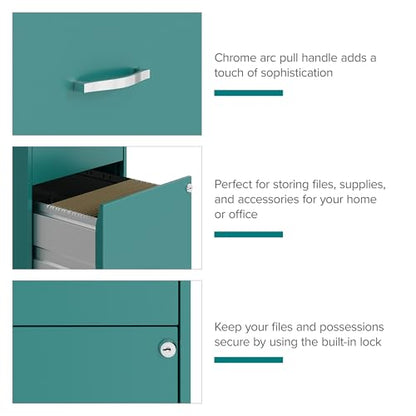 Hirsh Industries Space Solutions 2 Drawer Metal Mobile File Cabinet with Lock, Letter Size, Teal, Fully Assembled