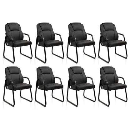 CLATINA Ergonomic Black Guest Chair with Arms Set of 8- Office Reception and Conference Seating, PU Leather Meeting Chairs with Sled Base for Waiting Rooms and Home Offices - color: Black-sled Base, size: 8PK