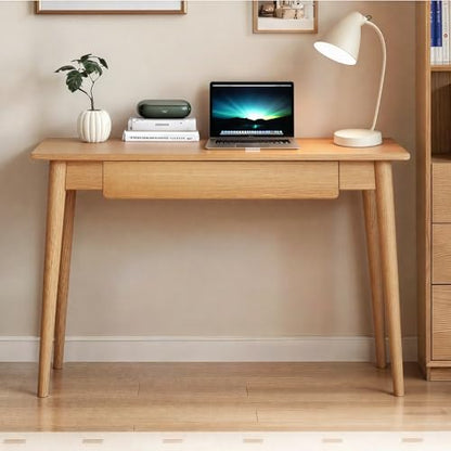 100% Solid Oak Wooden Desk Home Office Desk Mid Century Modern Writing Computer Desk with Drawer for Home Office 31" - color: Natural-oak With 1 Drawer, size: 31"W