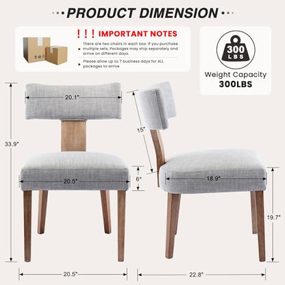 HNY Mid Century Modern Dining Chairs, Farmhouse Linen Fabric Upholstered Accent Chair Curved Backrest Kitchen Chairs Set of 2, with Hardwood Frame, Grey - color: Light Grey Curved