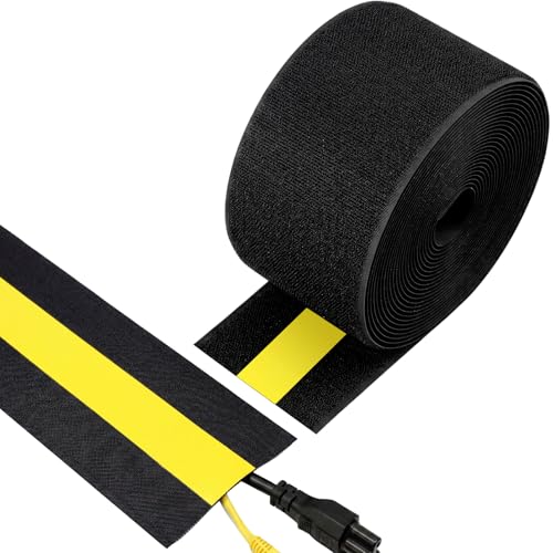 WILLBOND Cord Cover for Carpet, 24.6 ft x 3 in Floor Cable Management Strip, Reusable Hook and Loop Cord Protector for Wires on Carpet, Cuttable Wire Hider for Office Desk Home, Black and Yellow - color: Black and Yellow