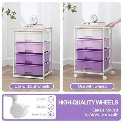 Utility Cart with 4 Drawers, Rolling Storage Cart with Drawers, Purple - color: Purple, size: 4 Drawers