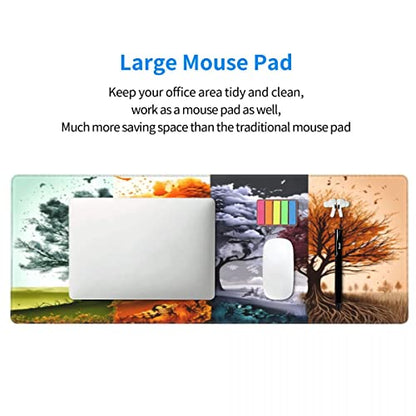 Desk Pad,Office Desk Mat 31.5"×11.8" Large Gaming Mouse Pad,Durable Extended Computer Mouse Pad,Waterproof Thick Big Mouse Pads with Non-Slip Rubber Base Office Home Four Seasons Tree - color: Xl01-01 Four Seasons Tree, size: 31.5 x 11.8 in