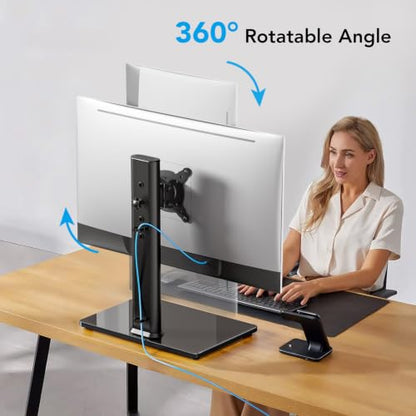 AX WABER Single Monitor Desk Stand Free-Standing Desk Mount Arm Riser for 13 inch to 32 inch Screen Freestanding VESA Mount Base, Adjustable Height, Tilt, Swivel, Rotation, Black AX05TB01 - size: Single monitor stand