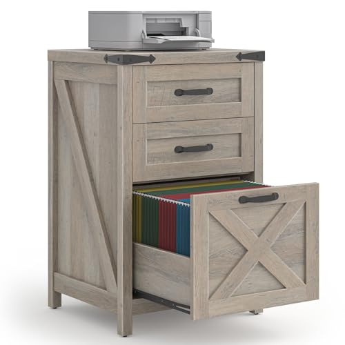 Small Farmhouse File Cabinet with 2 Drawers for Home Office, Rustic Grey | Halitaa Vertical Filing Cabinet Fits Letter and A4 Size, Farmhouse Printer Stand, Under Desk Wooden File Cabinet - color: Rustic Grey, size: 3 Drawers