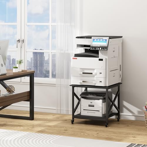 Fannova 2 Tier Large Printer Stand 23.6"x23.6"x22.6" with Storage Shelf | Heavy Duty 3D Printer Table with Industrial Wheels - All 4 Lock, Home Office Rolling Printer Cart, Mini Fridge Stand, Black - color: Black