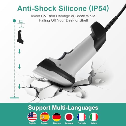 Barcode Scanner, 1D CCD Handheld Barcode Reader USB Wired Connection Bar Code Scanners for Store Supermarket Warehouse Library Supports Scan Screen UPC - size: 1D-2209H-Wired