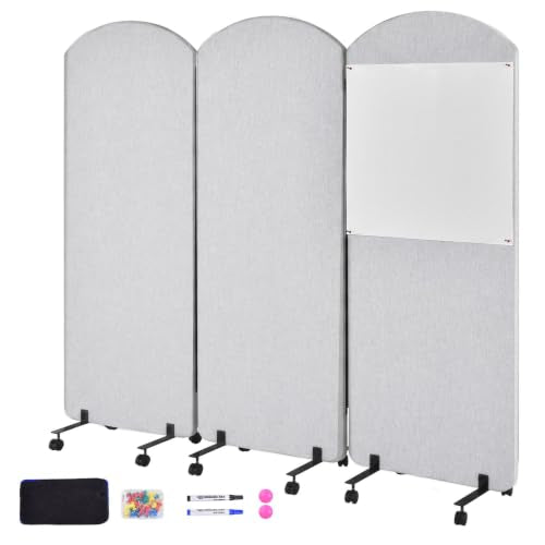 3-Panel Portable Office Partition, Acoustic Wall Divider with whiteboard - color: Light Gray, size: 3 Panel with Whiteboard