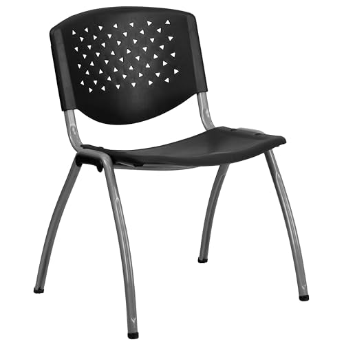 EMMA + OLIVER Home and Office Black Plastic Stack Chair with Perforated | Powder Coated, 880 LBS. Weight Capacity - color: Black
